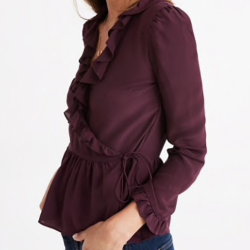 NEW Madewell Silk Ruffle-Hem Wrap Top